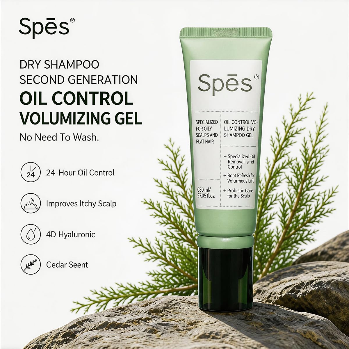 Spes 80ml tube next to a hand for clear size and portability benefit