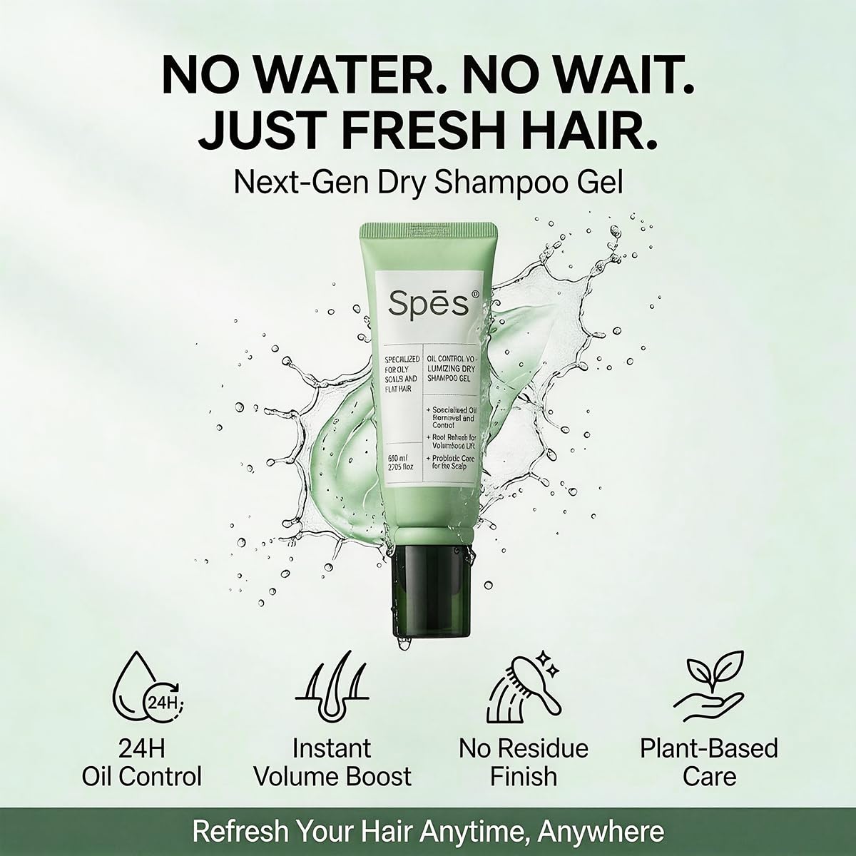 Spes gel pump and cap detail highlighting leak-free travel benefit