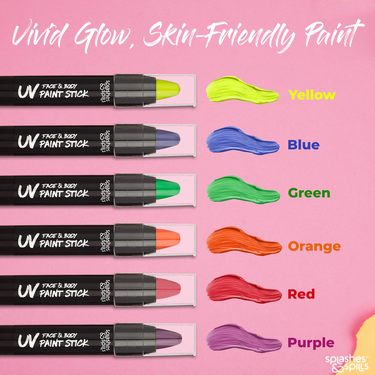 splashes & spills colors laid out showing six neon shades for varied costume designs