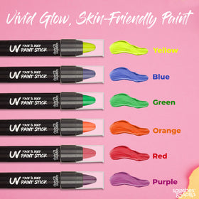 splashes & spills colors laid out showing six neon shades for varied costume designs