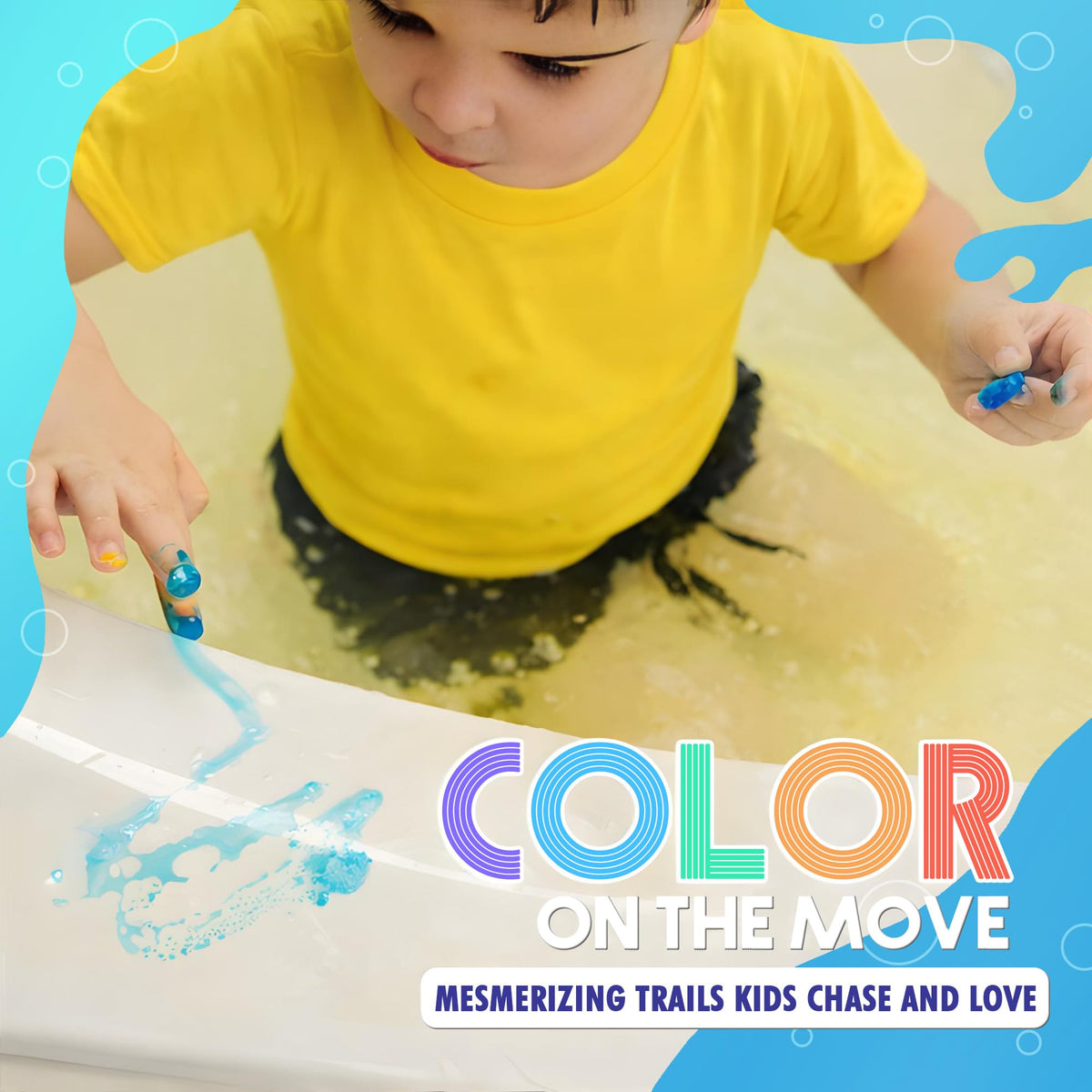 SplashEZ fizzing tablet dissolving in bath to create instant colorful motion