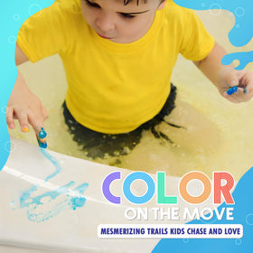 SplashEZ fizzing tablet dissolving in bath to create instant colorful motion