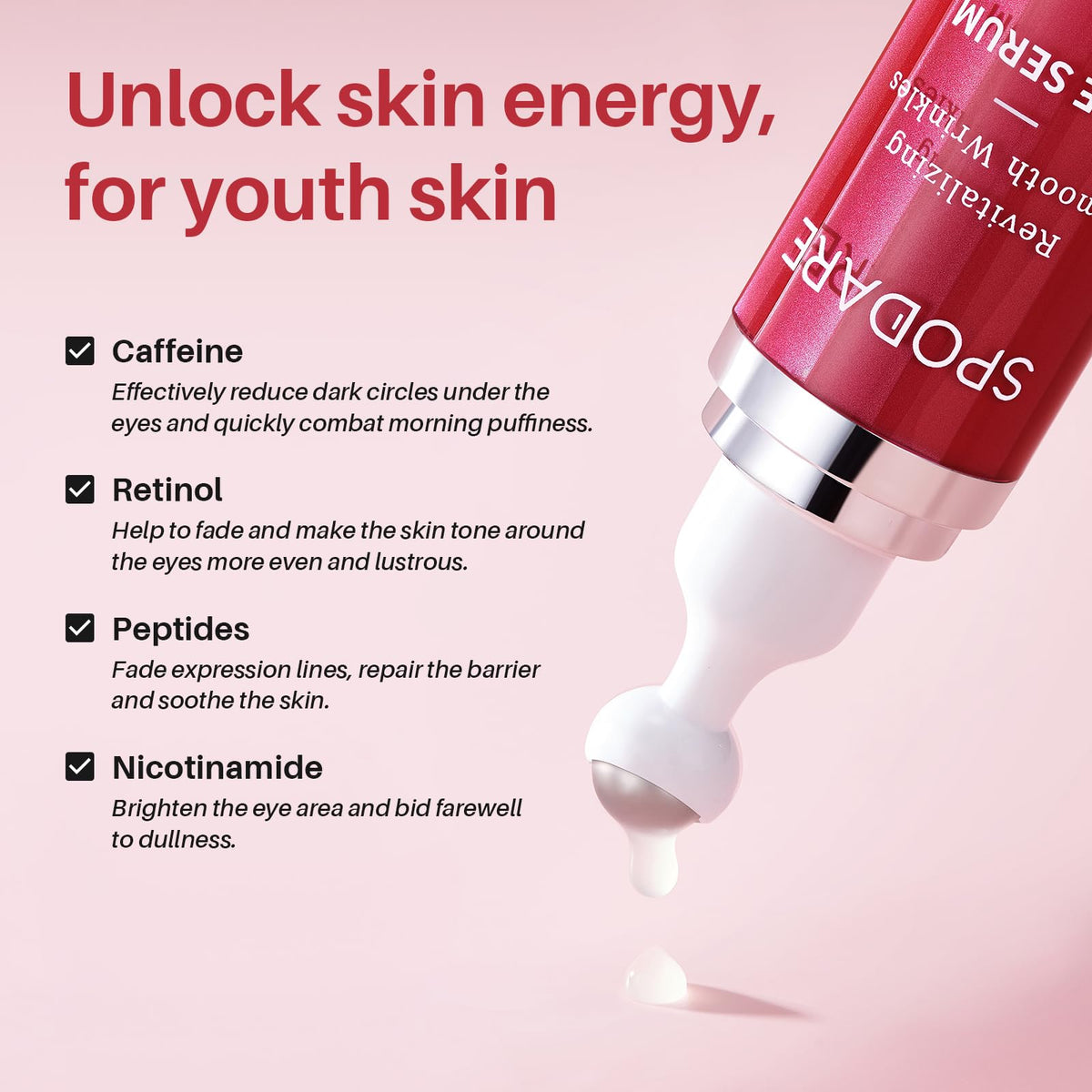 SPODARE applied in morning routine reducing puffiness and brightening under-eye benefit