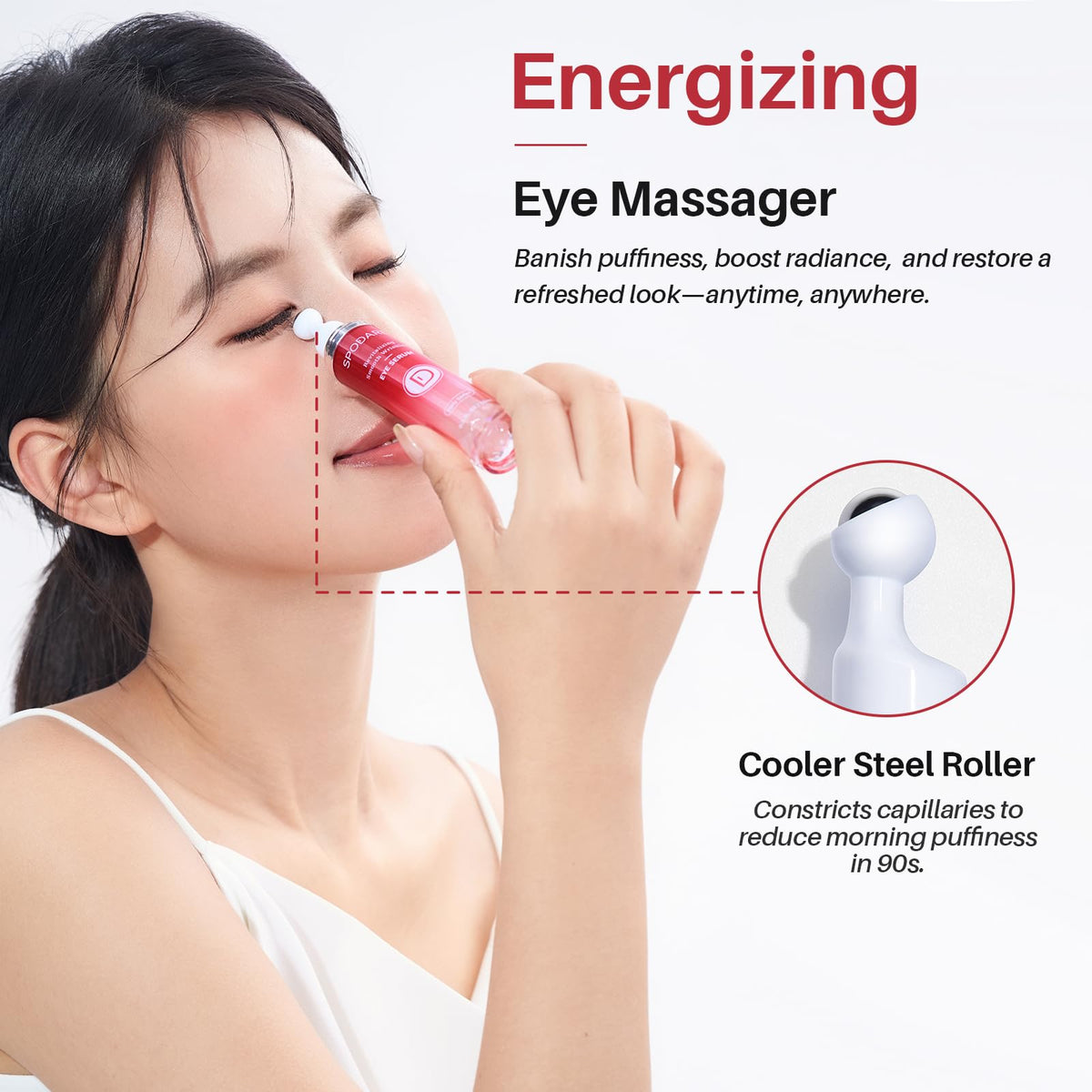 SPODARE ingredient display with capsules highlighting caffeine and hyaluronic benefit