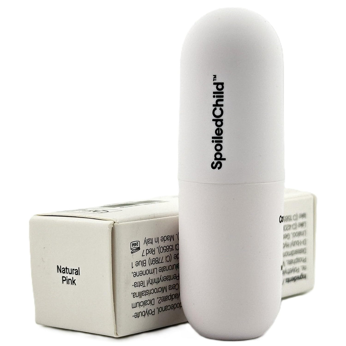 SpoiledChild application on lips displaying natural pink tint and hydrating effect