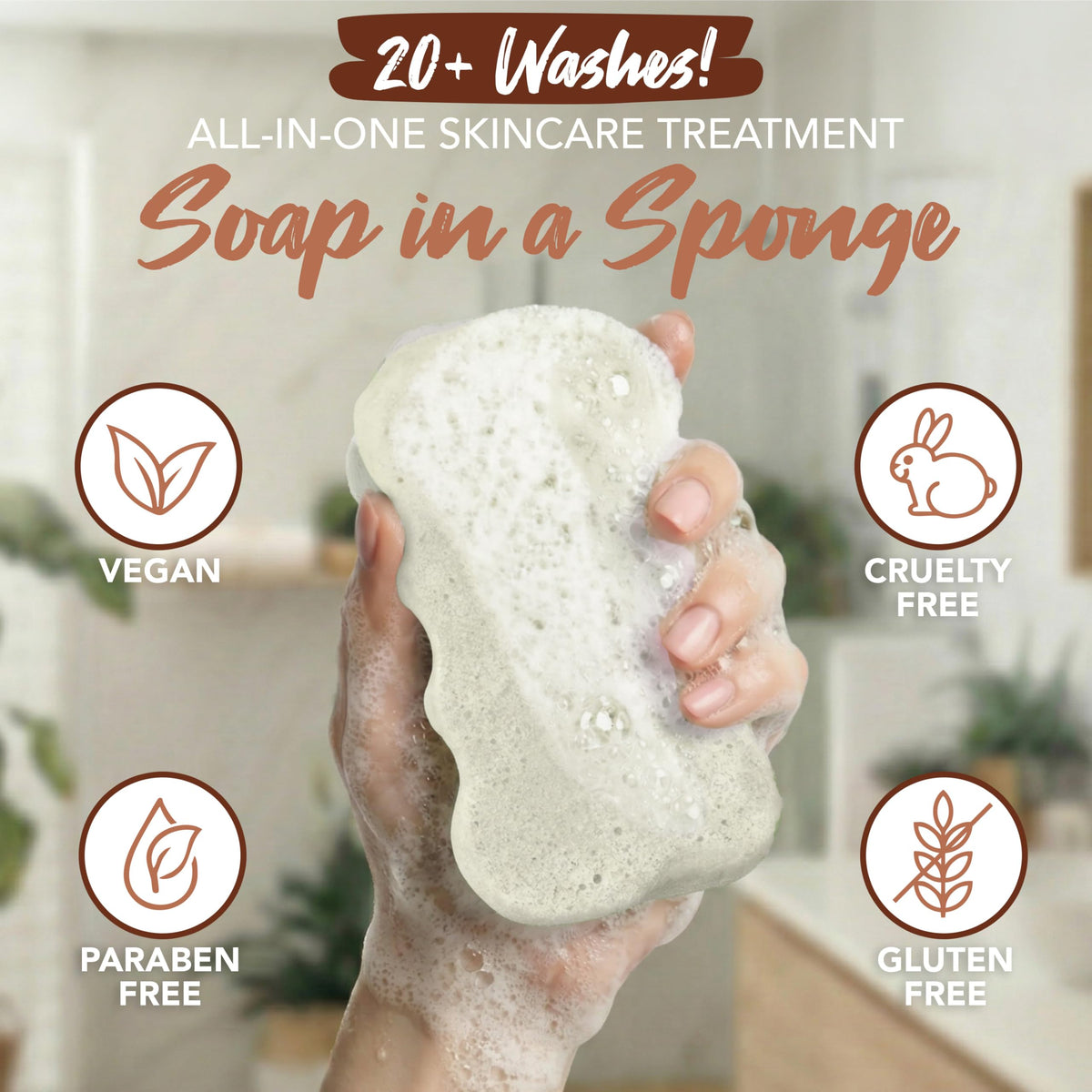 Spongeables foamy lather in hand demonstrating rich creamy cleanse