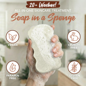 Spongeables foamy lather in hand demonstrating rich creamy cleanse