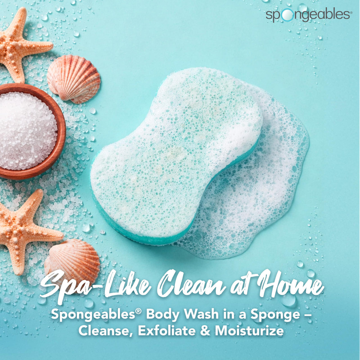 Spongeables close-up of dual textured sponge for exfoliation benefit
