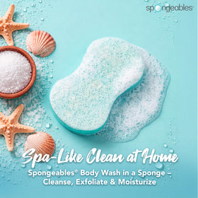 Spongeables close-up of dual textured sponge for exfoliation benefit