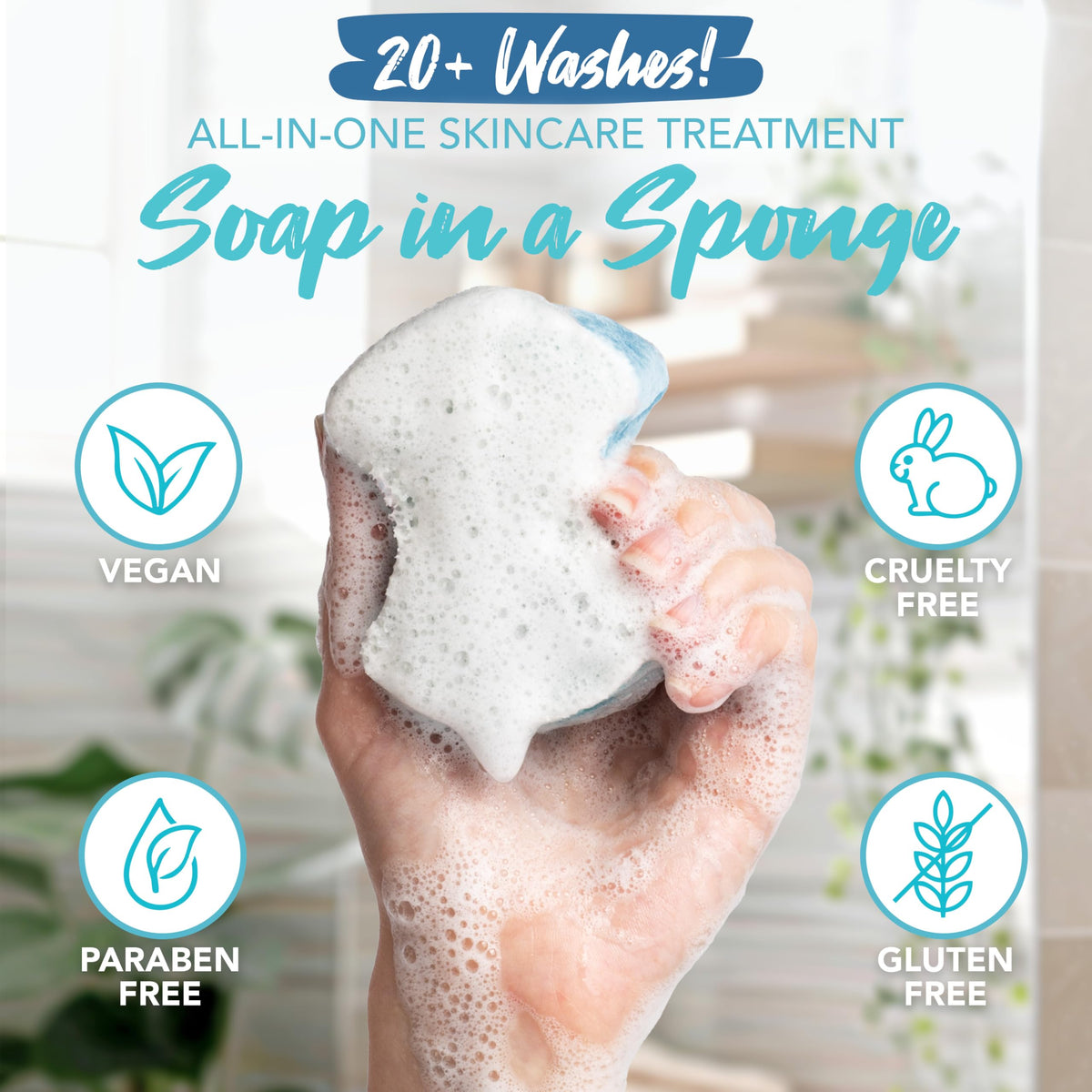 Spongeables creating creamy lather in hand for easy, mess-free foot cleansing