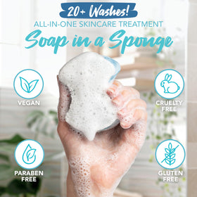 Spongeables creating creamy lather in hand for easy, mess-free foot cleansing