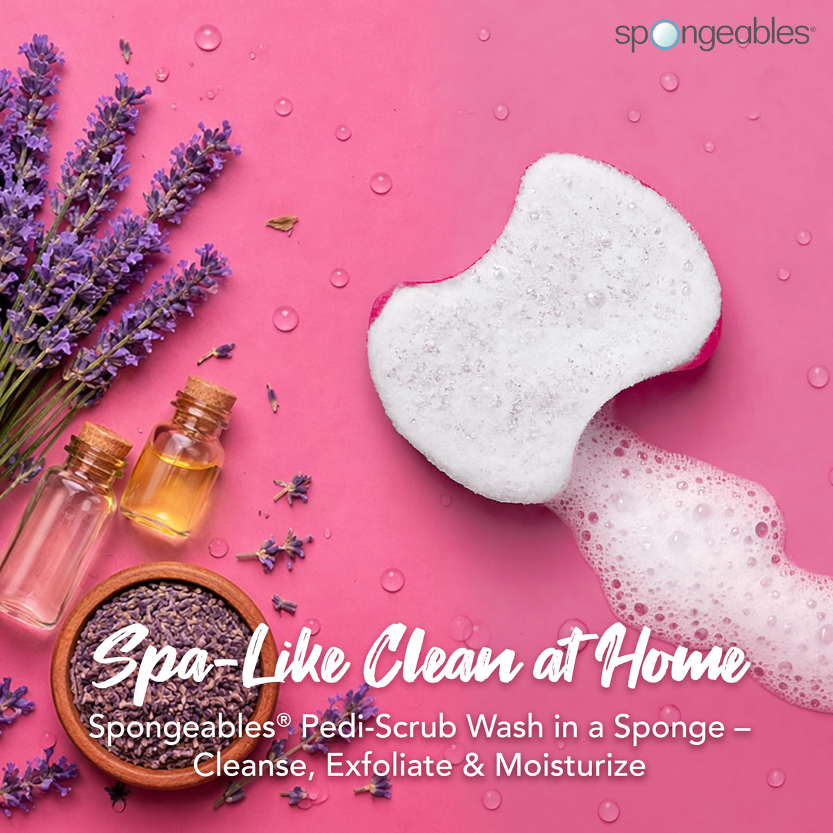 Spongeables close-up of lavender sponge texture highlighting exfoliating surface