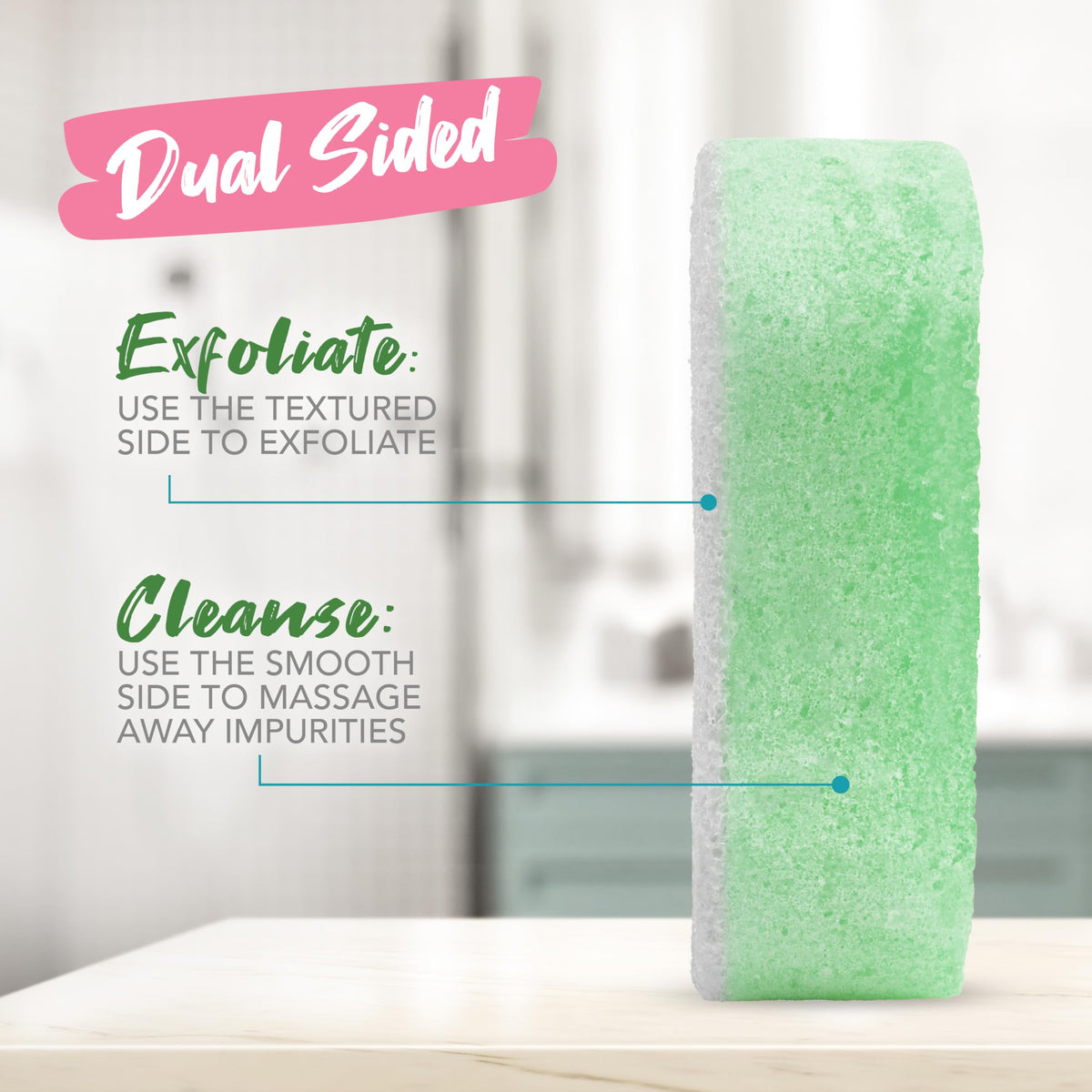 Spongeables pedi scrub held in a hand to show actual size and travel convenience