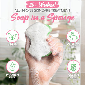 Spongeables pedi scrub producing creamy lather when squeezed for easy cleansing