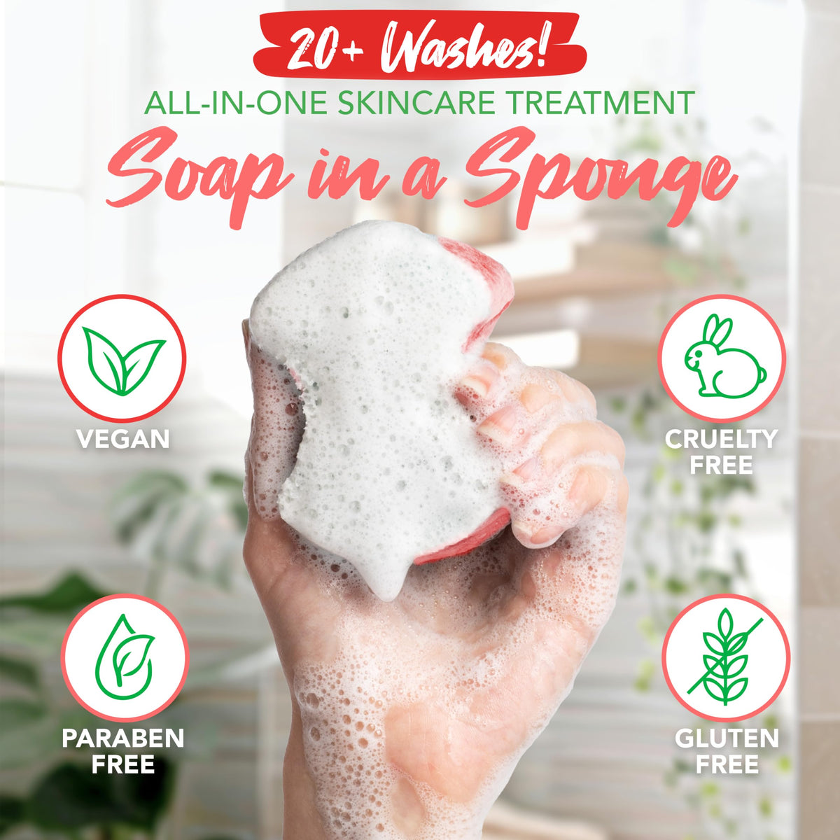 Spongeables watermelon foam in hand demonstrating easy soap release and lather