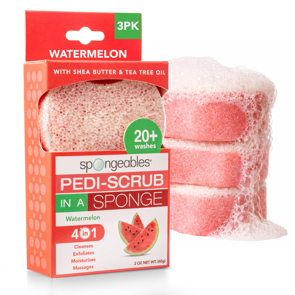 Spongeables watermelon front packaging showing three sponges and bright label benefit
