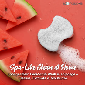 Spongeables watermelon texture close-up highlighting dual-textured exfoliating benefit