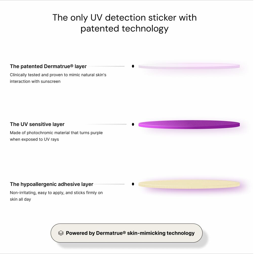 Person wearing SpotMyUV sticker at the beach for easy sunscreen monitoring
