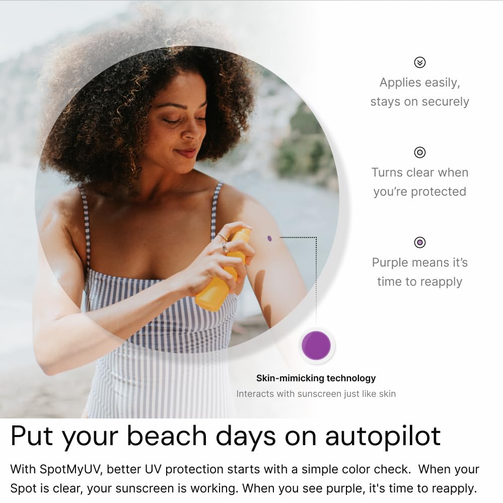 SPOTMYUV sticker covered in sunscreen illustrating correct application