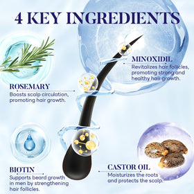 Applying minoxidil spray to clean scalp in use for broader treatment
