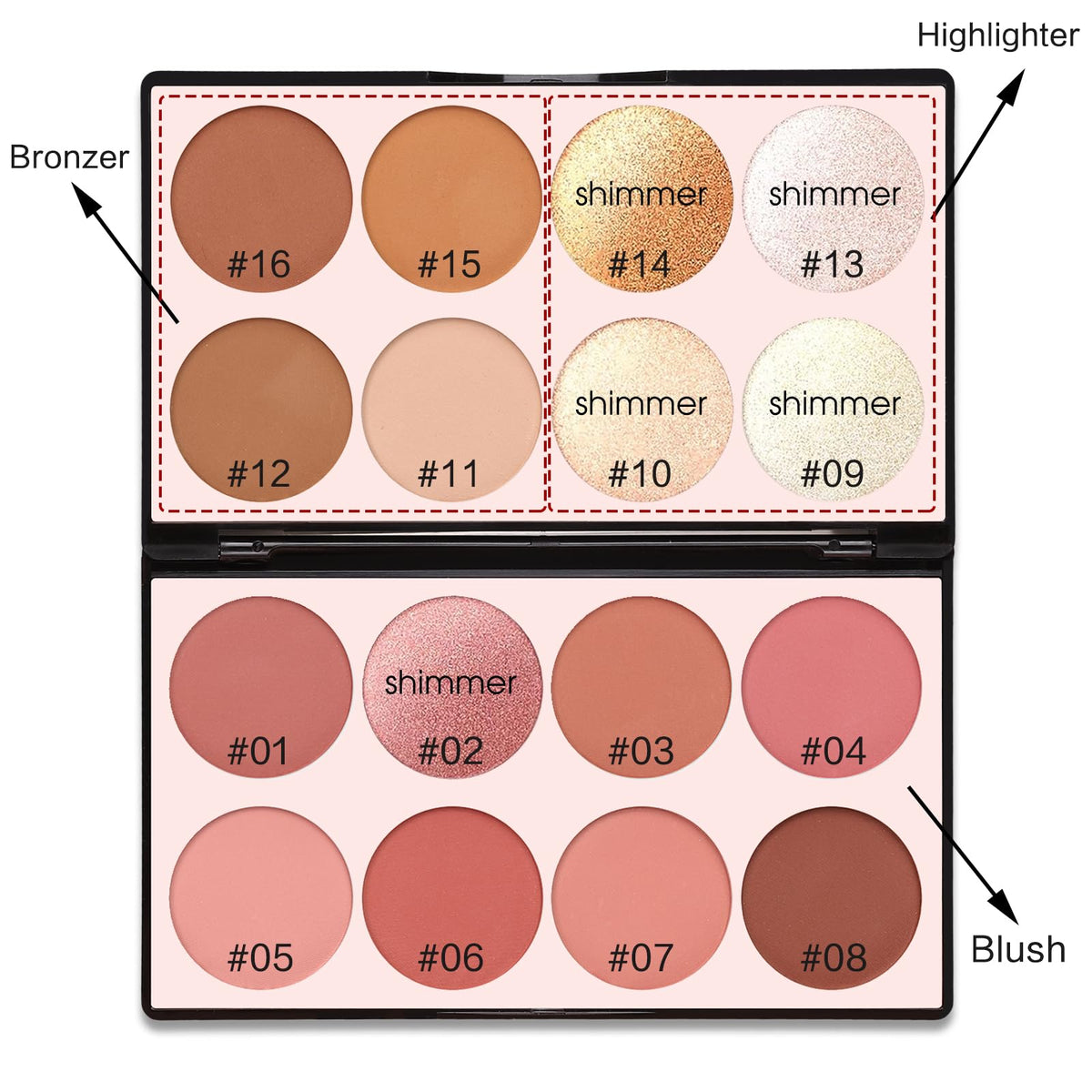 SPRINGSKY open palette full view displaying 16 shades for versatile looks