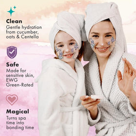 Sprk Naturals child applying unicorn mask, playful spa moment and hydration