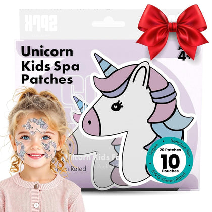 Sprk Naturals front packaging showing ten unicorn kids masks, bright and fun