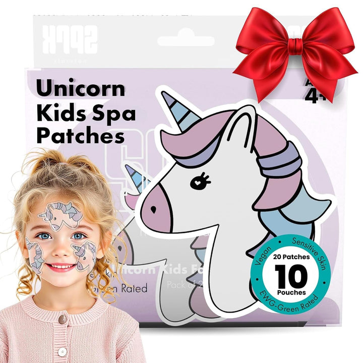 Sprk Naturals front packaging showing ten unicorn kids masks, bright and fun