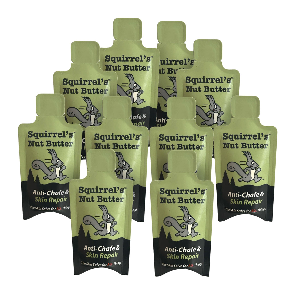 Squirrel's Nut Butter front packet showing 9ml single-use convenience and easy tear