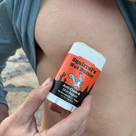 Squirrel's Nut Butter label showing natural ingredients and frankincense lavender