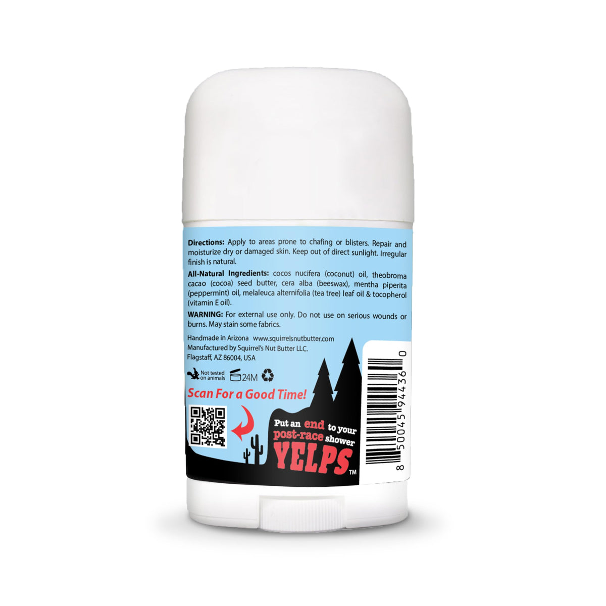 Squirrel's Nut Butter product label highlighting natural ingredients and athlete-tested benefit