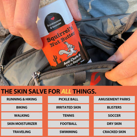 Squirrel's Nut Butter in runner's pack strap area preventing chafe while active