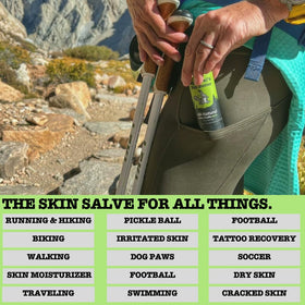 Squirrel's Nut Butter tube beside a water bottle showing compact size for race kits and travel