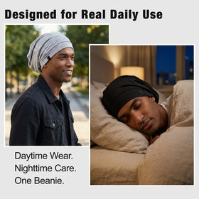 Srevela worn as daytime beanie offering protective style and breathability