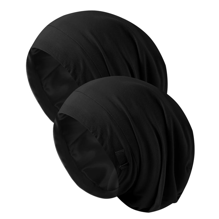 Srevela front view of black bonnet showing sleek outer knit and fit benefit