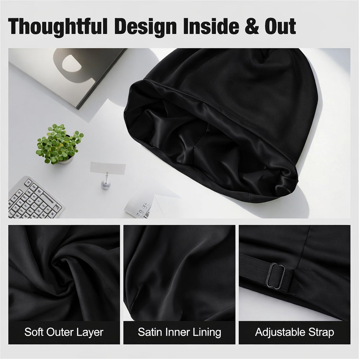 Srevela model wearing bonnet while sleeping illustrating overnight protection