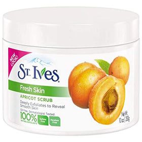 St. Ives apricot scrub front packaging showing twin 10 oz tubes and clear labeling for value