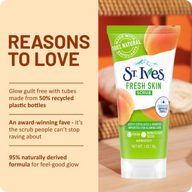 St. Ives natural apricot pits and walnut shell exfoliants highlighting ingredients