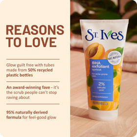 St. Ives walnut and apricot exfoliants displayed to show natural polishing benefit