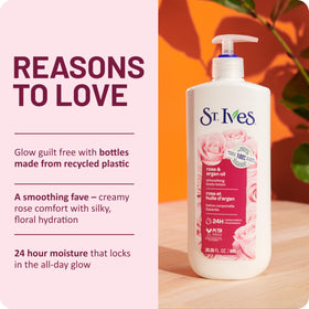 St. Ives with argan oil visual demonstrating moisturizing ingredient boost