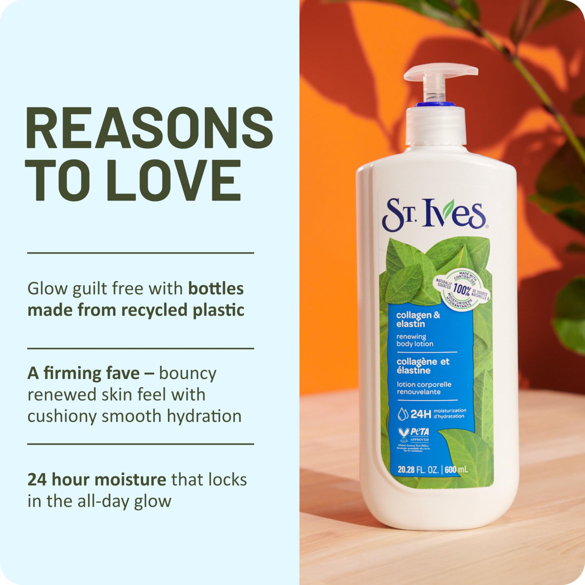 St. Ives four-pack on bathroom shelf showing value and ready family supply