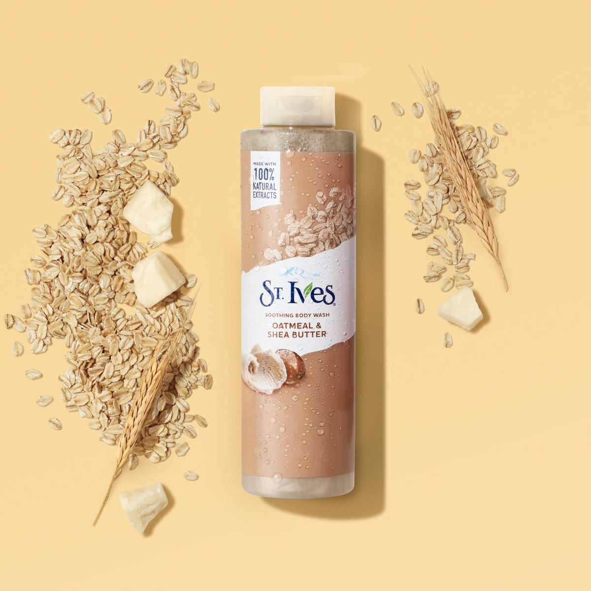 St. Ives bottle label highlighting recycled plastic packaging and eco benefit