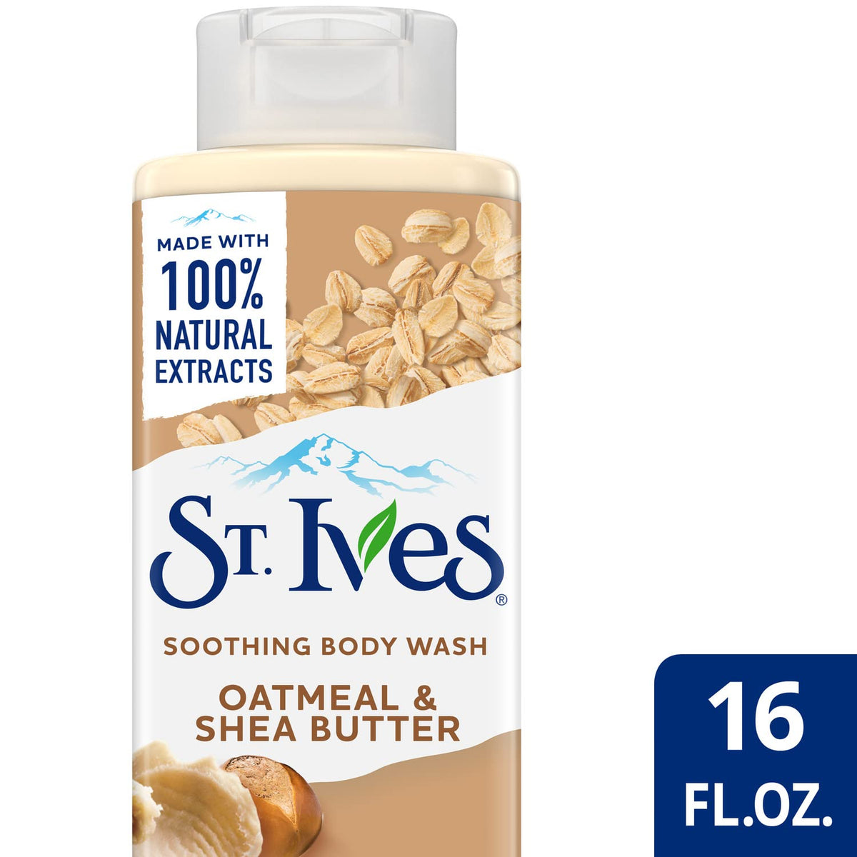 St. Ives lather on loofah showcasing rich foam and gentle cleansing benefit