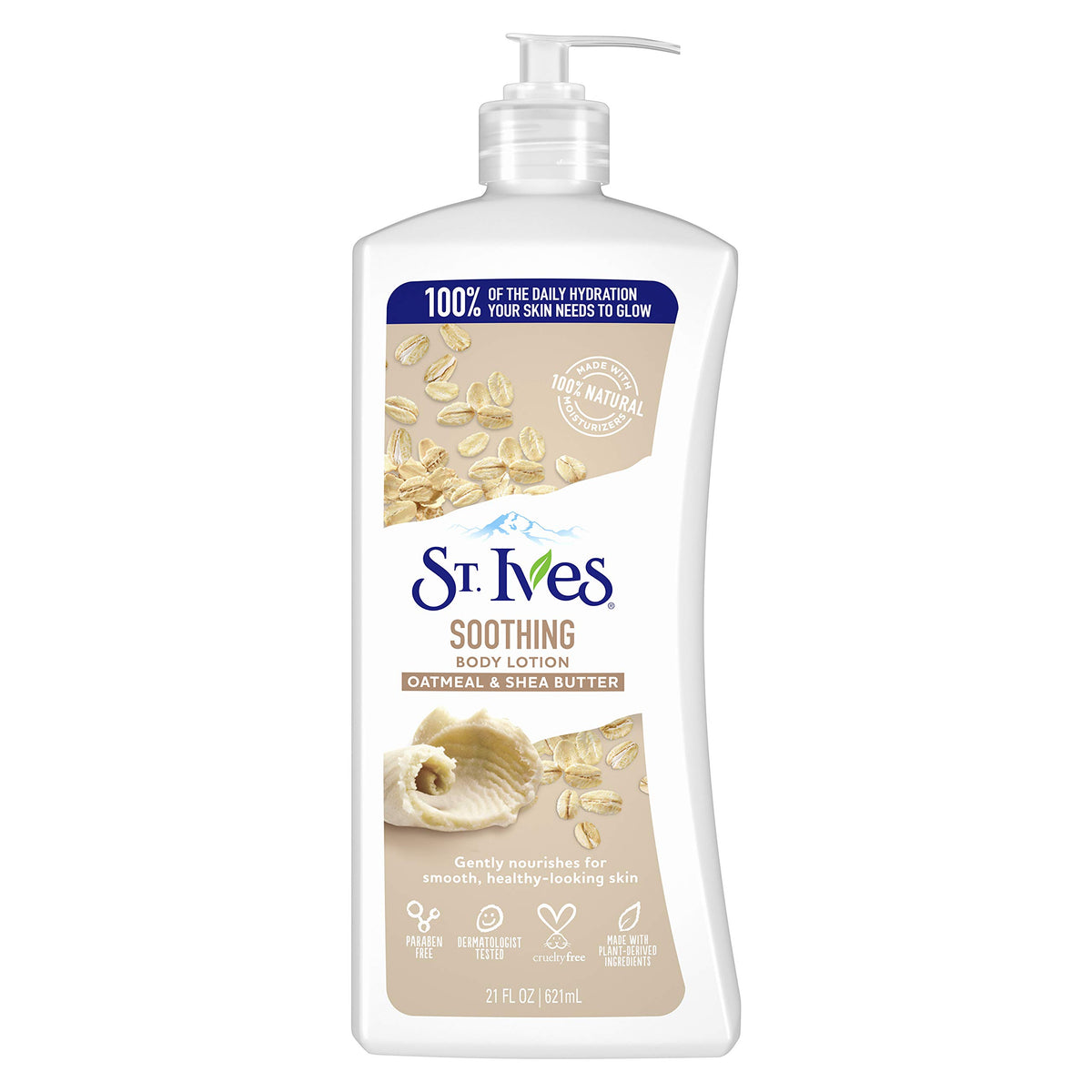 St. Ives front packaging of 21 oz bottle showing product name and size benefits