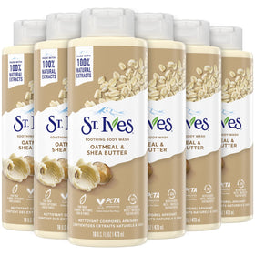 St. Ives front packaging showing oatmeal and shea butter and moisturizing benefit