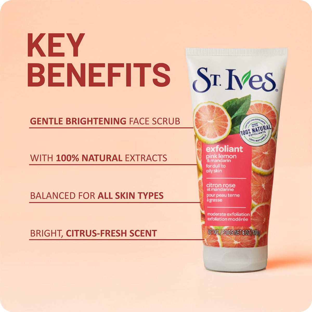 St. Ives label close-up highlighting natural ingredients and paraben-free benefit