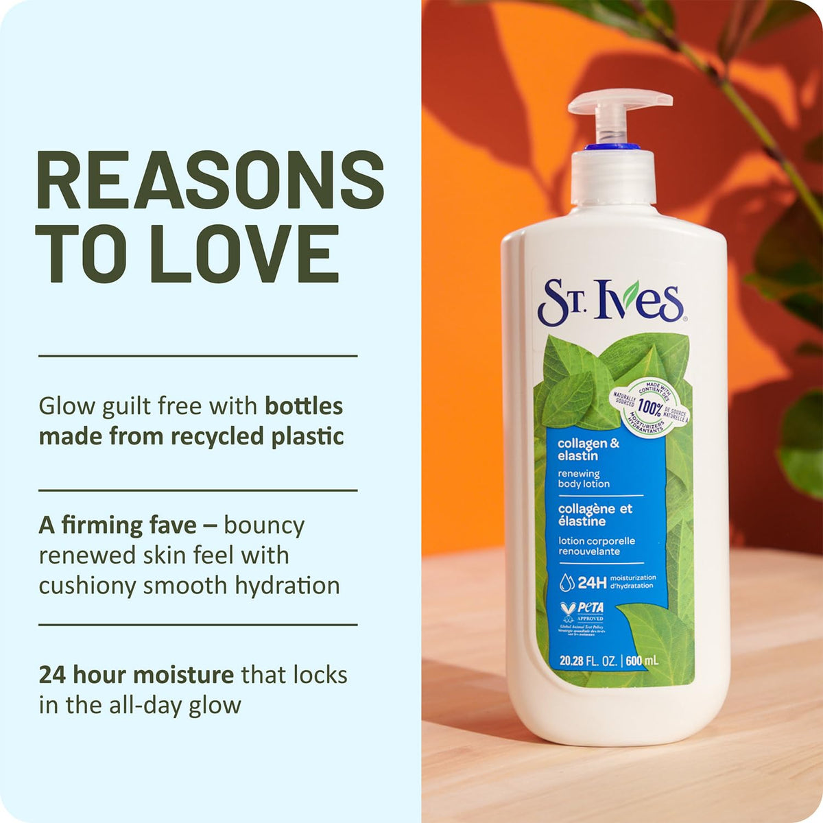 Close-up of St. Ives label and ingredients highlighting plant-derived moisturizers