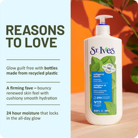 Close-up of St. Ives label and ingredients highlighting plant-derived moisturizers