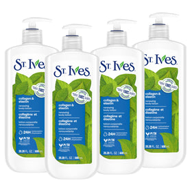 St. Ives pump front packaging showing brand and large bottle for long-lasting hydration