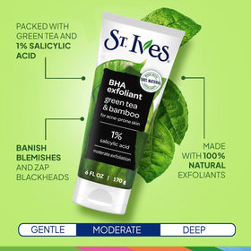St. Ives green tea scrub texture with bamboo grit for pore cleaning